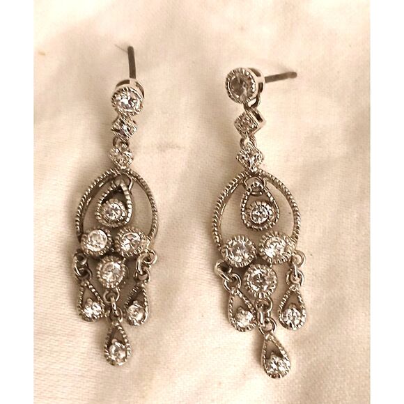 Elegant Sterling Silver 925 drop dangle chandelier 1.5" earrings - Picture 1 of 5